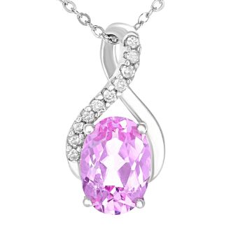 9ct White Gold Created Pink Sapphire and Diamond Crossover Pendant Necklace