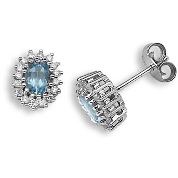 9 Carat White Gold 25pts Diamond & Blue Topaz Stud Earrings