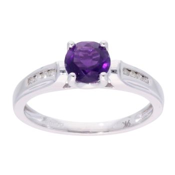 9ct White Gold Amethyst and Diamond Circular Ring