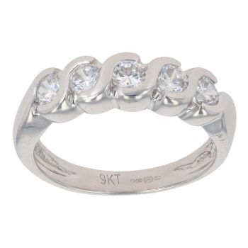 9ct White Gold Five Stone Cubic Zirconia Ring