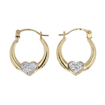 9ct Yellow Gold Crystal Heart Creole Earrings