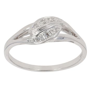 14ct White Gold 0.07ct Diamond Fancy Two Row Twist Ring