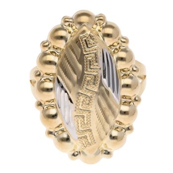 14ct Yellow Gold Greek Key Patterned Marquise Fancy Ring