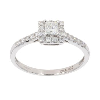 18ct White Gold 0.50ct Princess And Brilliant Cut Diamond Cluster Ring