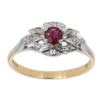 18ct Yellow Gold 0.05ct Diamond and Ruby Cluster Ring