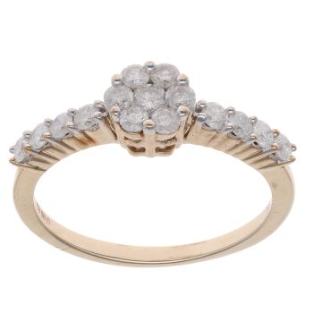 9ct Yellow Gold 0.50ct Brilliant Cut Diamond Daisy Cluster Ring