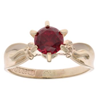 9ct Yellow Gold Created Red Spinel Single Stone Ring