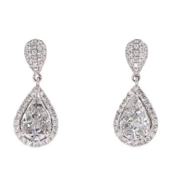 Platinum 1.42ct Pear Pie Cut Diamond Drop Earrings