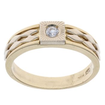 18ct Yellow Gold Cubic Zirconia Patterned Signet Ring