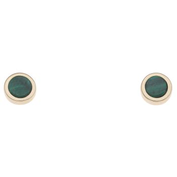 925 Sterling Silver Gold Plated Malachite Circular Stud Earrings