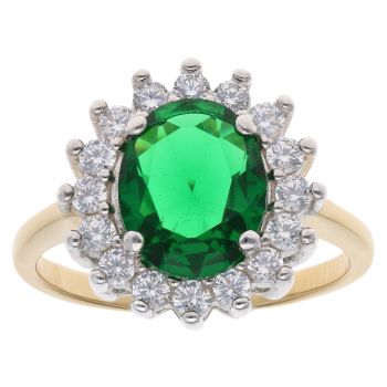 Gold Plated Silver Green Gemstone And Cubic Zirconia Cluster Ring
