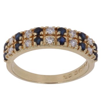 18ct Yellow Gold 0.20ct Diamond and Sapphire Two Rows Ring
