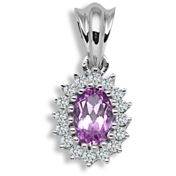 9 Carat White Gold 12pts Diamond & Amethyst Pendant