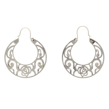 14ct Yellow Gold Patterned Large Creole Earrings