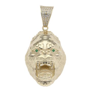 9ct Yellow Gold Green and White Gemstone Gorilla Pendant