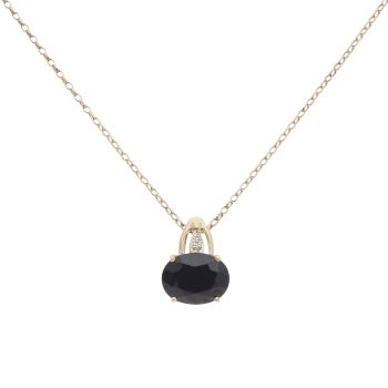 9ct Yellow Gold 0.02ct Diamond And Black Gemstone Pendant And Chain 16"