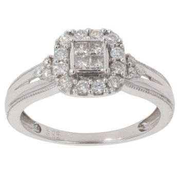 9ct White Gold 0.45ct Princess and Brilliant Cut Diamond Cluster Ring