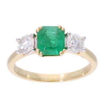 18ct Yellow Gold Emerald and 0.65ct Diamond Ring