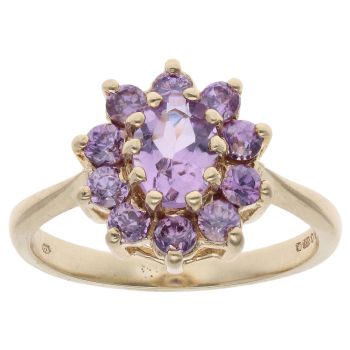 9ct Yellow Gold Amethyst Cluster Ring