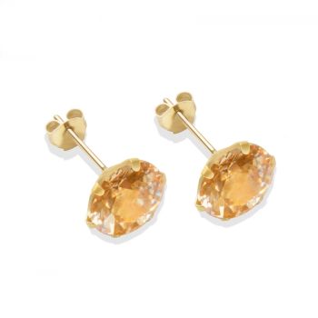 9ct yellow gold 8mm champagne CZ stud Earrings
