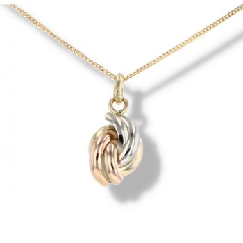 9ct Yellow, White And Rose Gold Half Knot Pendant And Chain