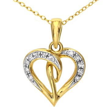 9ct Yellow Gold Diamond Heart Pendant Necklace