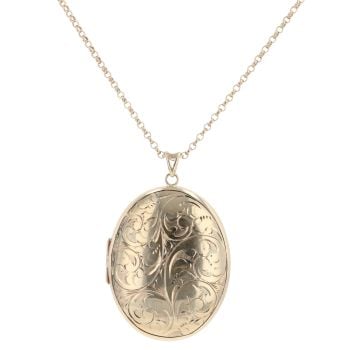 9ct Yellow Gold Patterned Locket Pendant And Chain 22"