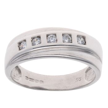 9ct White Gold Cubic Zirconia Five Stone Crossover Ring