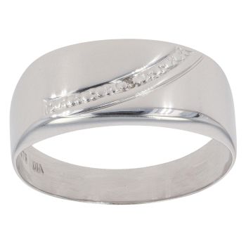9ct White Gold 0.01ct Diamond Patterned Signet Ring