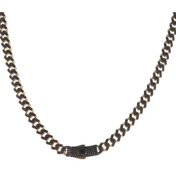 14ct Yellow Gold Monaco Classic Black Pave Lock Curb Chain 16"
