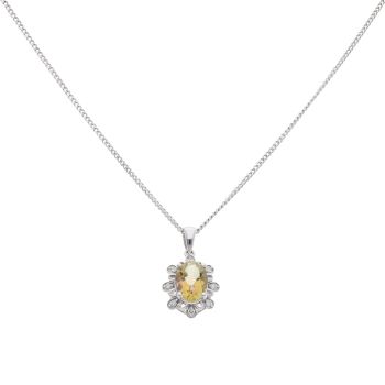 9ct White Gold 0.05ct Diamond and Citrine Cluster Pendant and Chain 18"