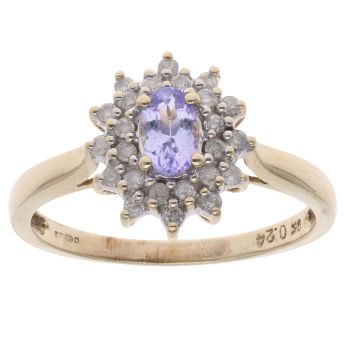 9ct Yellow Gold 0.24ct Diamond And Tanzanite Cluster Ring