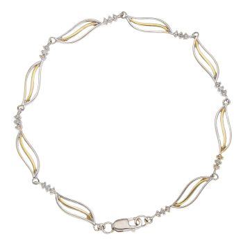 9ct Yellow And White Gold 0.05ct Diamond Wave Link Bracelet 7"