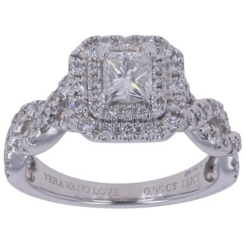 18ct White Gold 0.95ct Princess And Brilliant Cut Diamond Cluster Ring