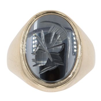 9ct Yellow Gold Hematite Centurian Oval Signet Ring