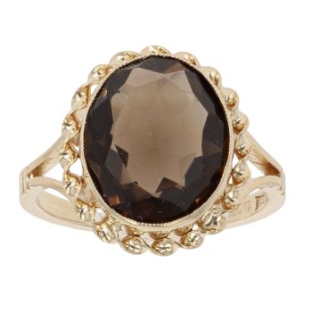 9ct Yellow Gold Smoky Quartz Single Stone Ring