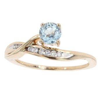 9ct Yellow Gold Created Blue Topaz and 0.13ct Diamond Ring