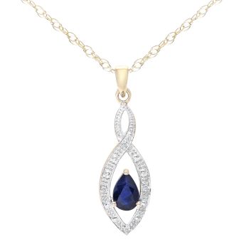 9ct Yellow Gold Sapphire and Diamond Teardrop Pendant Necklace