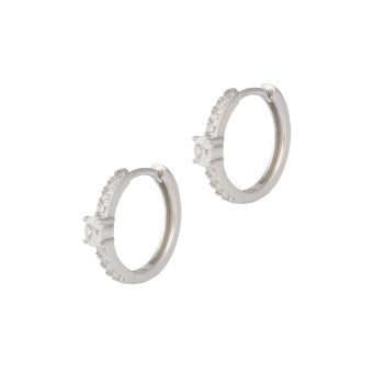 Sterling Silver Single Row Cubic Zirconia Huggie Hoop Earrings