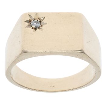 9ct Yellow Gold 0.05ct Diamond Signet Ring