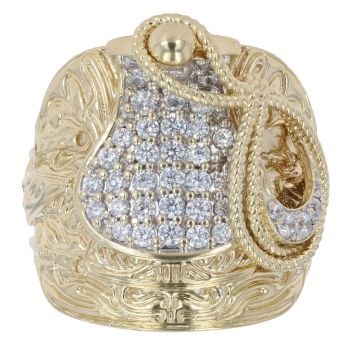 9ct Yellow Gold Cubic Zirconia Patterned Saddle Ring
