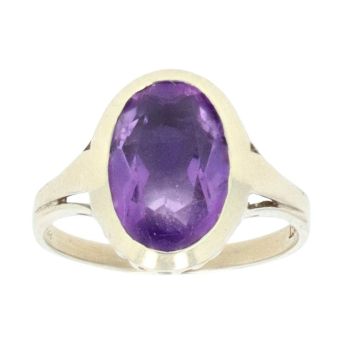 9ct Yellow Gold Single Stone Amethyst Ring