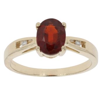 9ct Yellow Gold 0.03ct Diamond and Garnet Single Stone Ring