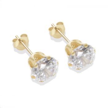 9ct yellow gold 7mm white CZ stud Earrings