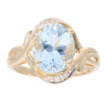 18ct Yellow Gold Aquamarine And 0.05ct Diamond Ring