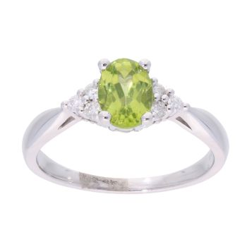 9ct White Gold Peridot and Diamond Oval Ring