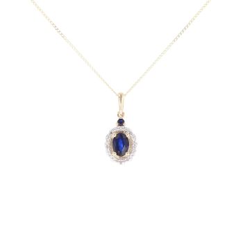 9ct Yellow Gold Sapphire And 0.05ct Diamond Cluster Pendant And Chain 18"