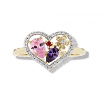 9ct Yellow Gold Cubic Zirconia Heart Cluster Ring