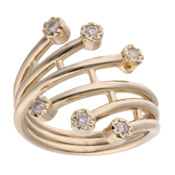 9ct Yellow Gold 0.22ct Diamond 6 Row Crossover Ring by Anya Belle