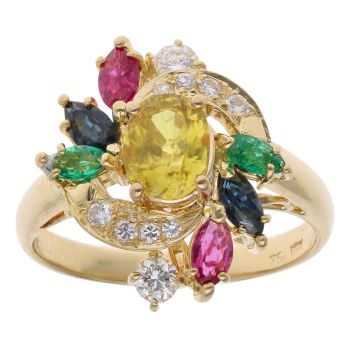 18ct Yellow Gold Multi-Gemstone Cluster Ring